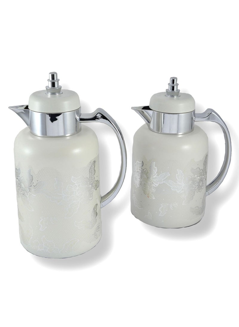 Homemaker 2-Piece Tea & Coffee Flask - 0.7 Liter & 1 Liter Capacity - Glass Inner - ABS Body - White & Silver  - Image 2