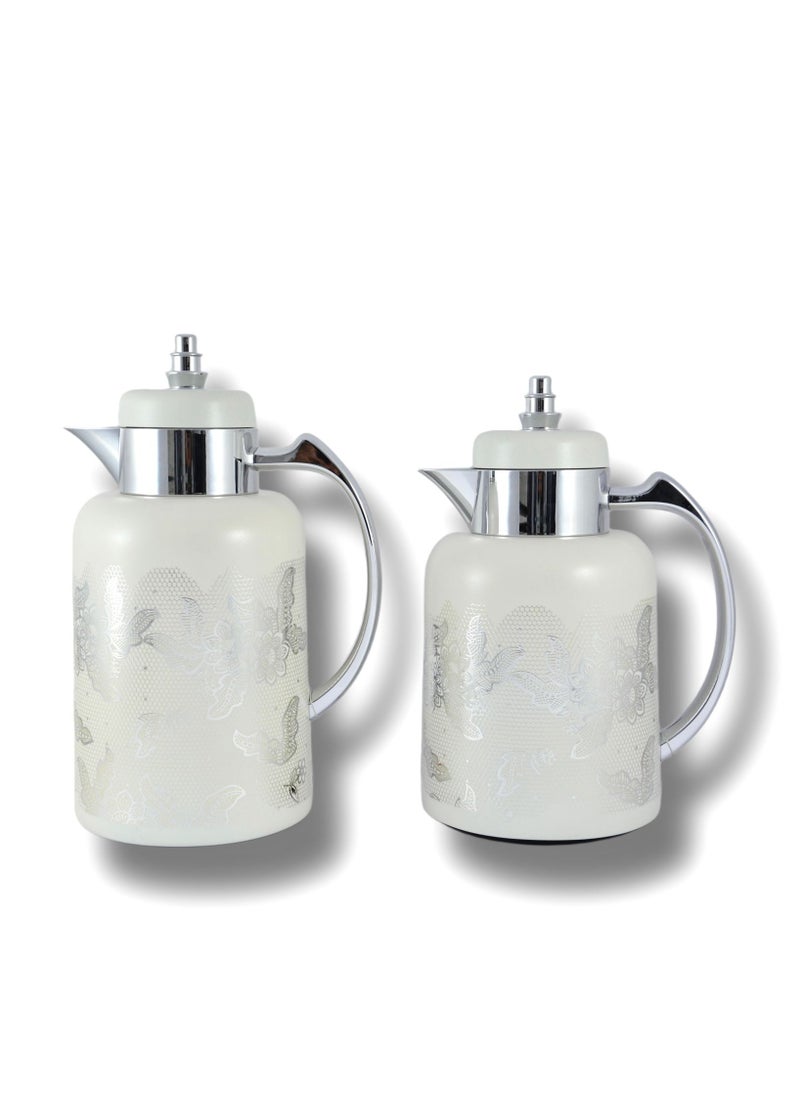 Homemaker 2-Piece Tea & Coffee Flask - 0.7 Liter & 1 Liter Capacity - Glass Inner - ABS Body - White & Silver  - Image 3