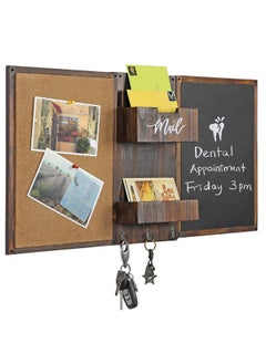 MyGift Rustic Burnt Wood Command Center Wall Organization Set With Chalkboard Bulletin Cork Board Mail Slot Caddy Tray And 3 Key Holder Hooks  - Image 1