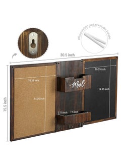 MyGift Rustic Burnt Wood Command Center Wall Organization Set With Chalkboard Bulletin Cork Board Mail Slot Caddy Tray And 3 Key Holder Hooks  - Image 4