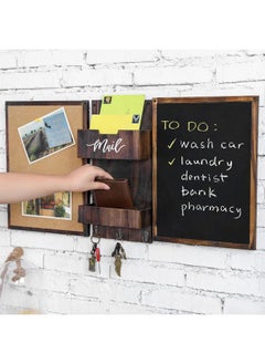 MyGift Rustic Burnt Wood Command Center Wall Organization Set With Chalkboard Bulletin Cork Board Mail Slot Caddy Tray And 3 Key Holder Hooks  - Image 3