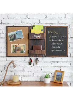 MyGift Rustic Burnt Wood Command Center Wall Organization Set With Chalkboard Bulletin Cork Board Mail Slot Caddy Tray And 3 Key Holder Hooks  - Image 2