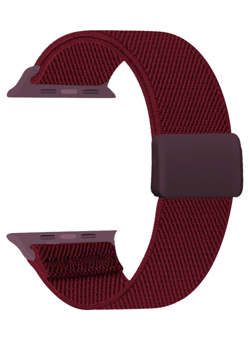 Magnetic Clasp Band for Apple Watch 49mm 45mm 44mm 42mm (Series 1-3), Nylon Elastic Stretchy Strap Compatible with iWatch Series Ultra 10-1 - Burgundy - Image 5