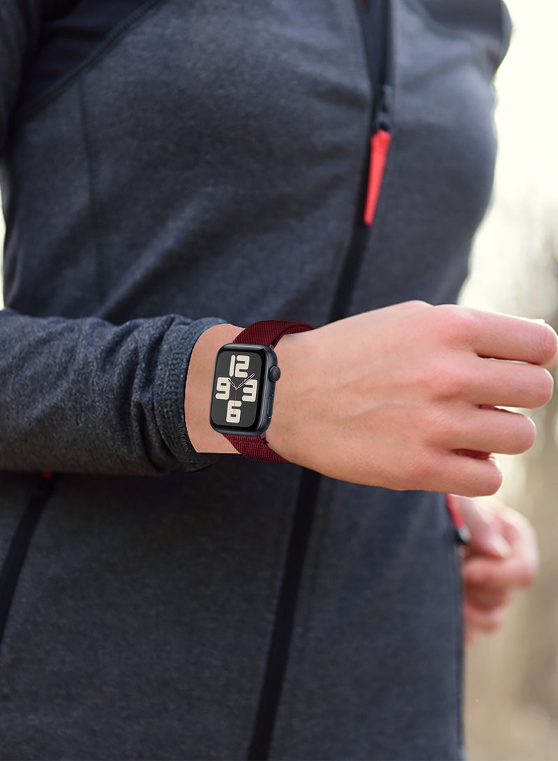 Magnetic Clasp Band for Apple Watch 49mm 45mm 44mm 42mm (Series 1-3), Nylon Elastic Stretchy Strap Compatible with iWatch Series Ultra 10-1 - Burgundy - Image 3