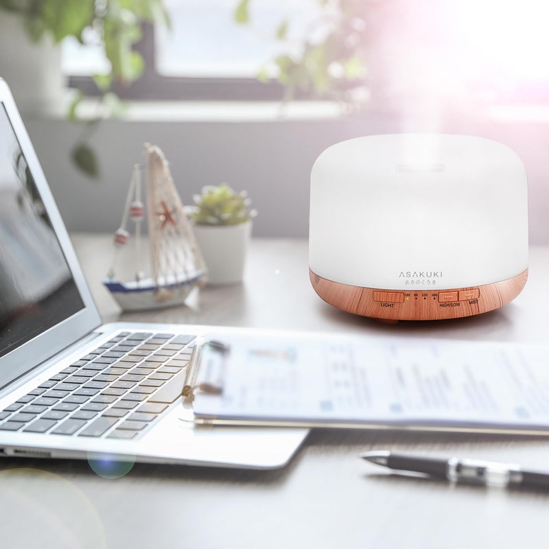 ASAKUKI موزع زيت ASAKUKI مع مجموعة الزيوت الأساسية، مرطب Aromatherapy سعة 500 مل مع 14 لون LED وإيقاف تلقائي - مجموعة هدايا 6 زيوت (لافندر، يوكاليبتوس، شجرة الشاي، برتقال، نعناع، ليمون جراس) - Image 5