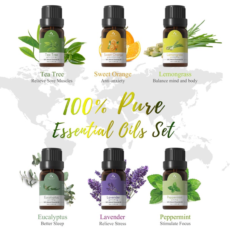 ASAKUKI موزع زيت ASAKUKI مع مجموعة الزيوت الأساسية، مرطب Aromatherapy سعة 500 مل مع 14 لون LED وإيقاف تلقائي - مجموعة هدايا 6 زيوت (لافندر، يوكاليبتوس، شجرة الشاي، برتقال، نعناع، ليمون جراس) - Image 2