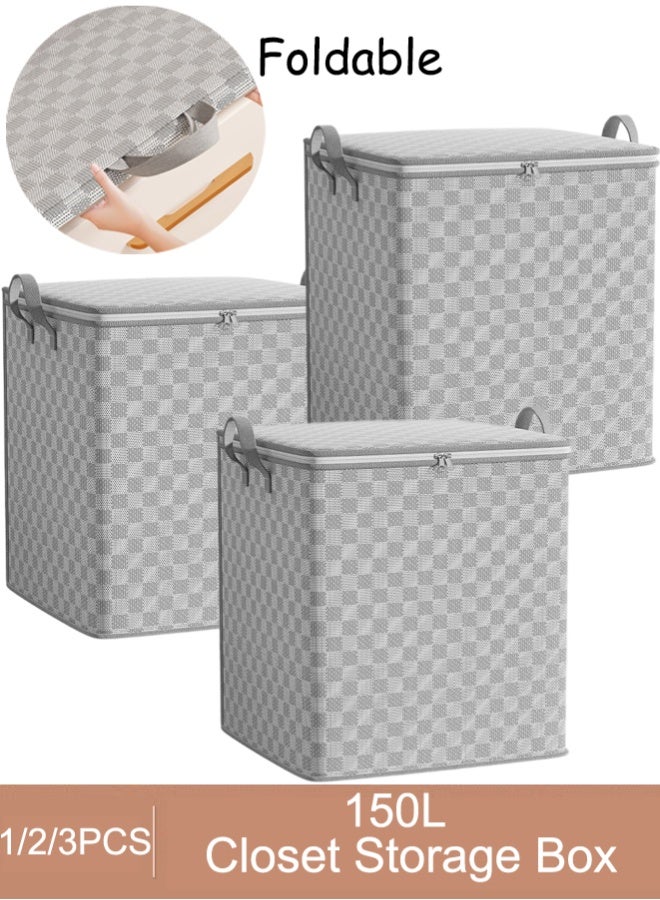 1/2/3 Packs Clothes Storage Box, Cloth Large Capacity Closet Storage Organizer, Foldable Steel Frame Storage Box with Portable Handle,for Bedding, Blankets, Pillows, Toys, Books,Clothes - Image 1