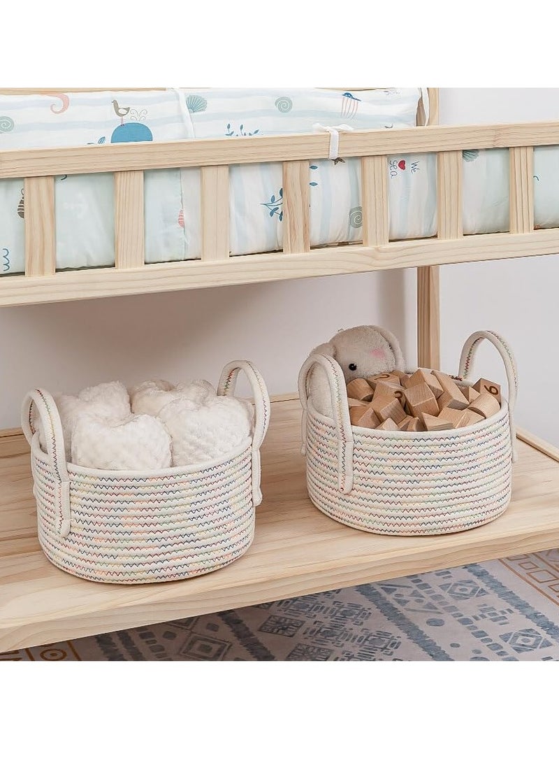 SYOSI Storage Baskets Cute Small Basket for Kids Soft Baby Girls Nursery Storage Baskets Cube Organizer Basket Bin Set 2 Woven Baskets for Shelves Home Decor 9.5x5.51 Stitches - Image 3