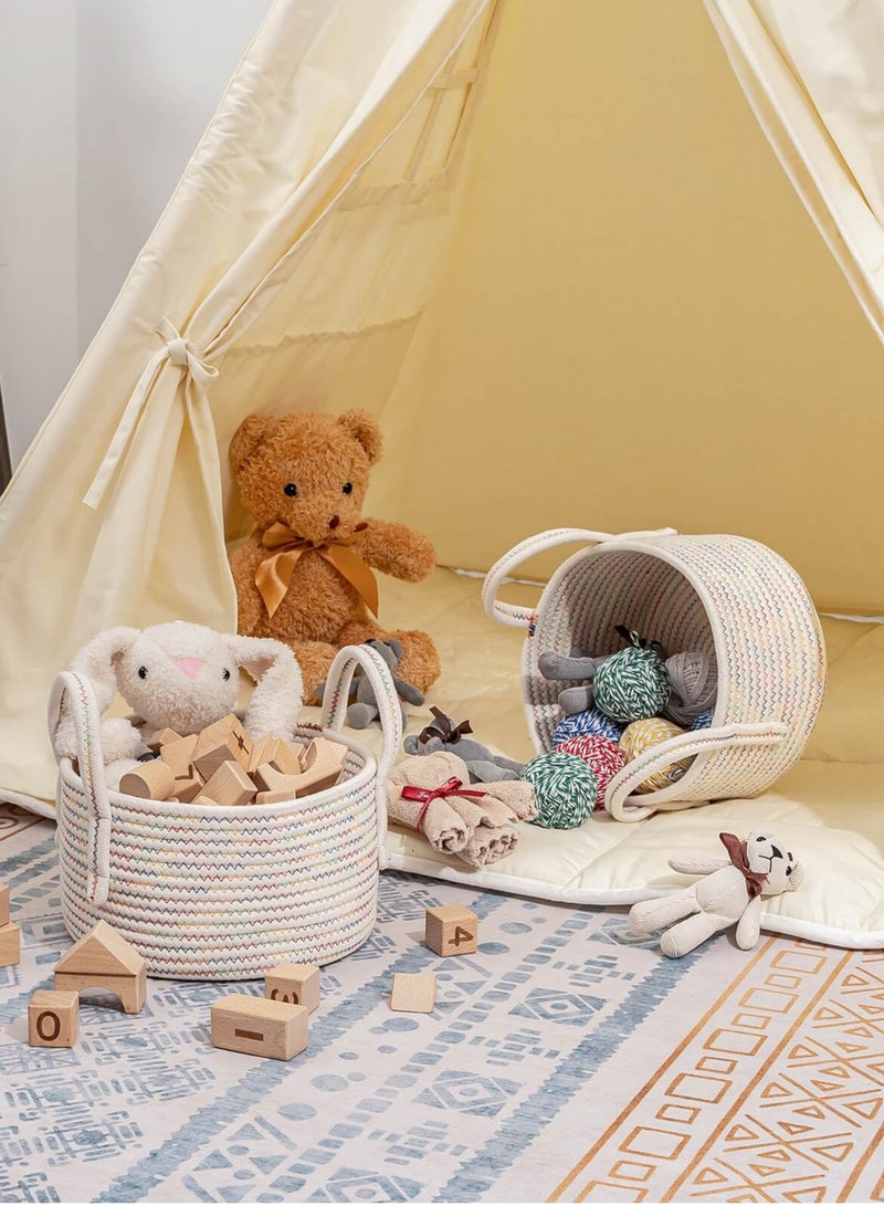 SYOSI Storage Baskets Cute Small Basket for Kids Soft Baby Girls Nursery Storage Baskets Cube Organizer Basket Bin Set 2 Woven Baskets for Shelves Home Decor 9.5x5.51 Stitches - Image 2