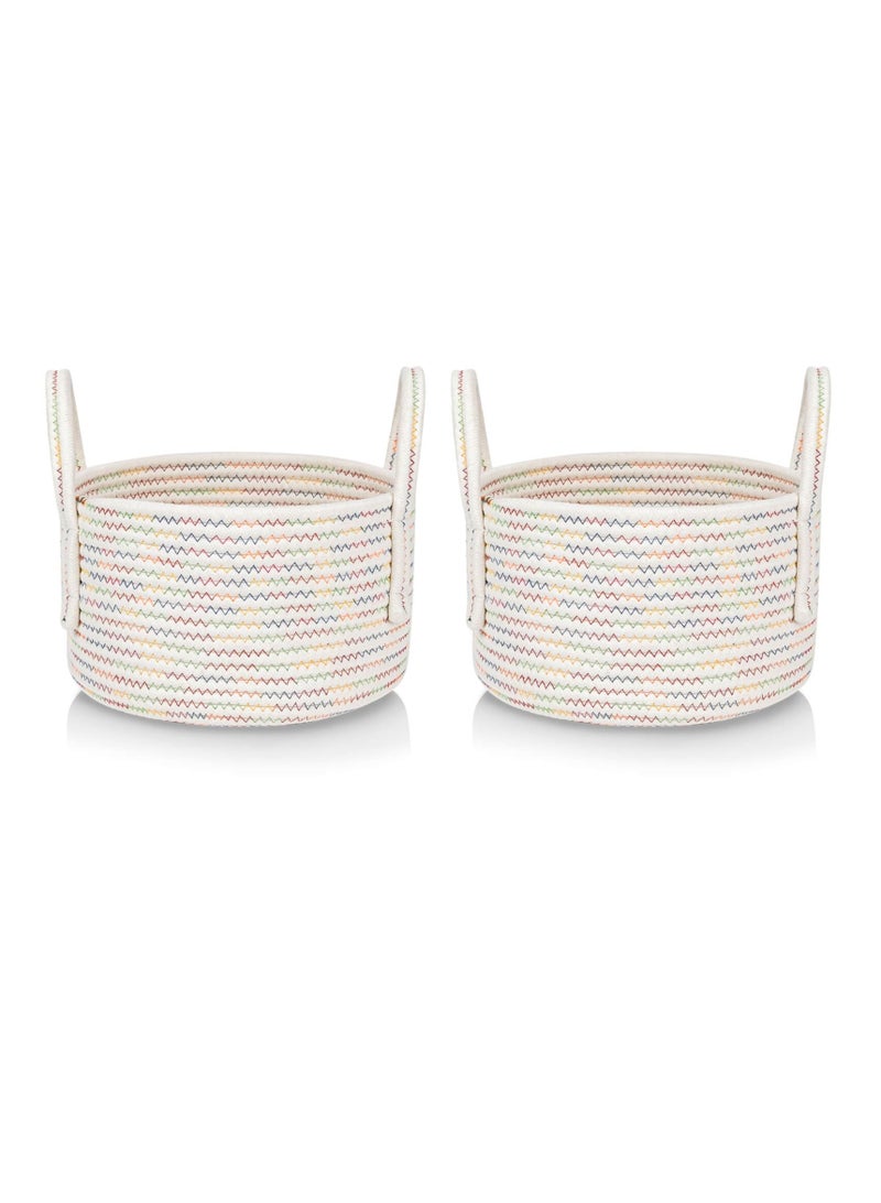 SYOSI Storage Baskets Cute Small Basket for Kids Soft Baby Girls Nursery Storage Baskets Cube Organizer Basket Bin Set 2 Woven Baskets for Shelves Home Decor 9.5x5.51 Stitches - Image 1