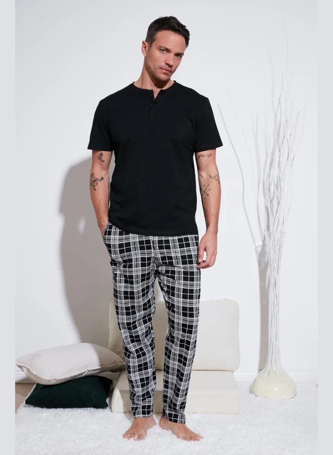 Buratti Plaid Cotton Elastic Waist Regular Fit Short Sleeve Pajama Set Men's PAJAMAS SET 6572004