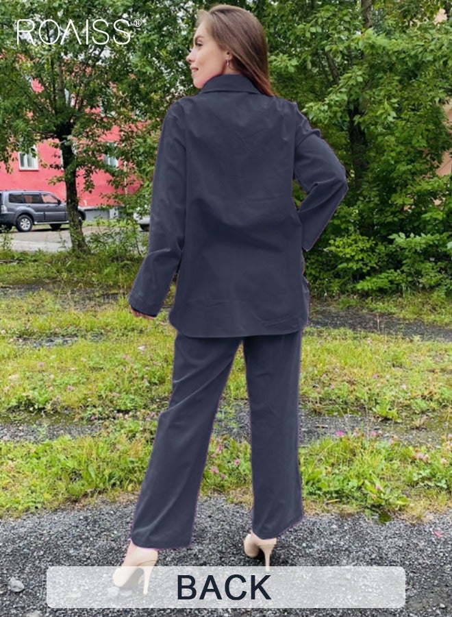roaiss Ladies Comfortable Cotton Linen 2 Piece Suit for Daily Commute - Shirt and Wide Leg Pants Set with Simple Loose Fit Design for Leisure - Image 5