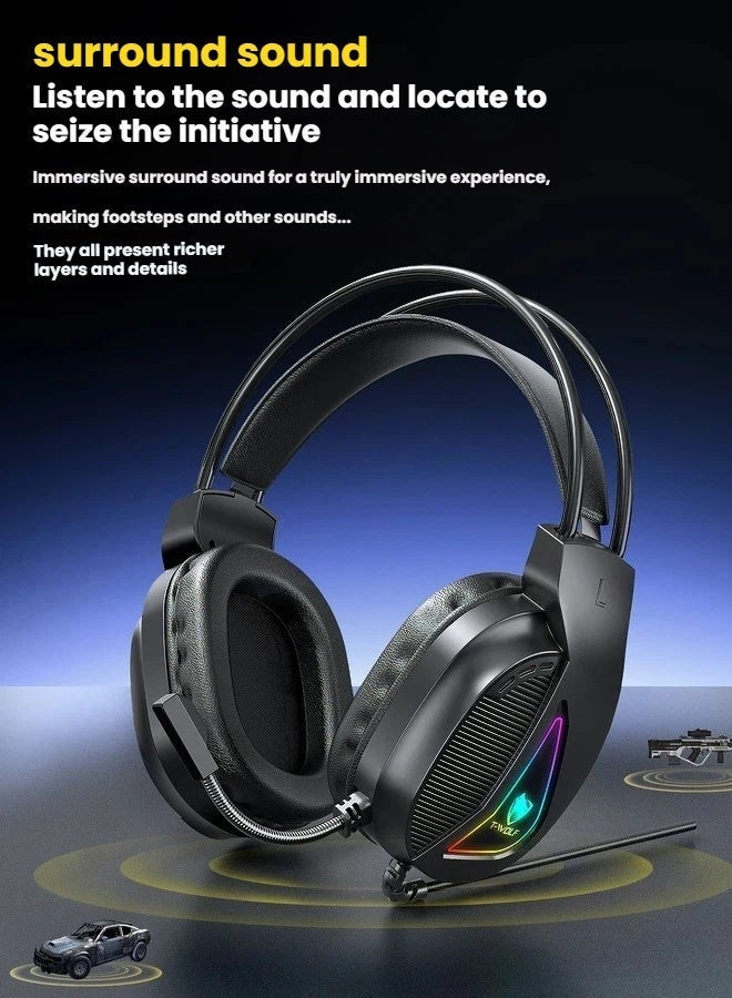 T-WOLF gaming headset with 7.1 USB interface, fully directional microphone, 50mm large unit, static RGB lighting, adaptive headband, black - Image 4