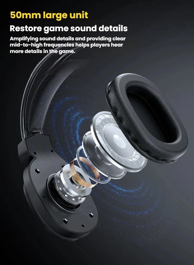 T-WOLF gaming headset with 7.1 USB interface, fully directional microphone, 50mm large unit, static RGB lighting, adaptive headband, black - Image 5