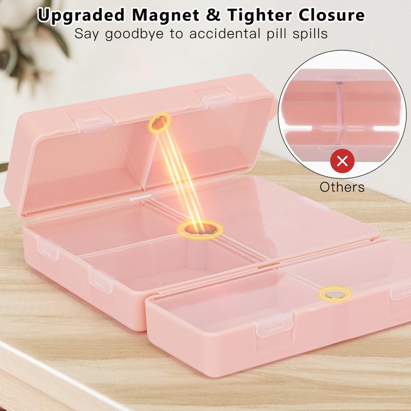 FYY 2 Pcs Daily Pill Organizer, 7 Compartments Portable Pill Case Travel Pill Organizer,[Folding Design] Pill Box for Purse Pocket to Hold Vitamins,Cod Liver Oil,Supplements and Medication-Navy+Pink - Image 4