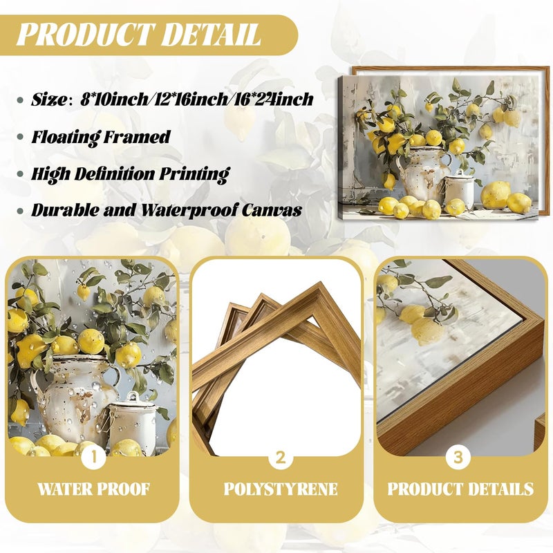 AKWISH Framed Lemon Kitchen Wall Decor for Dining Room - Vintage Mustard French's Yellow Lemon Kitchen Wall Art, Rustic Oil Paintings Posters Prints for Bathroom Living Room Bedroom 12x16 inch - Image 5