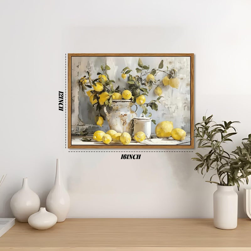 AKWISH Framed Lemon Kitchen Wall Decor for Dining Room - Vintage Mustard French's Yellow Lemon Kitchen Wall Art, Rustic Oil Paintings Posters Prints for Bathroom Living Room Bedroom 12x16 inch - Image 3