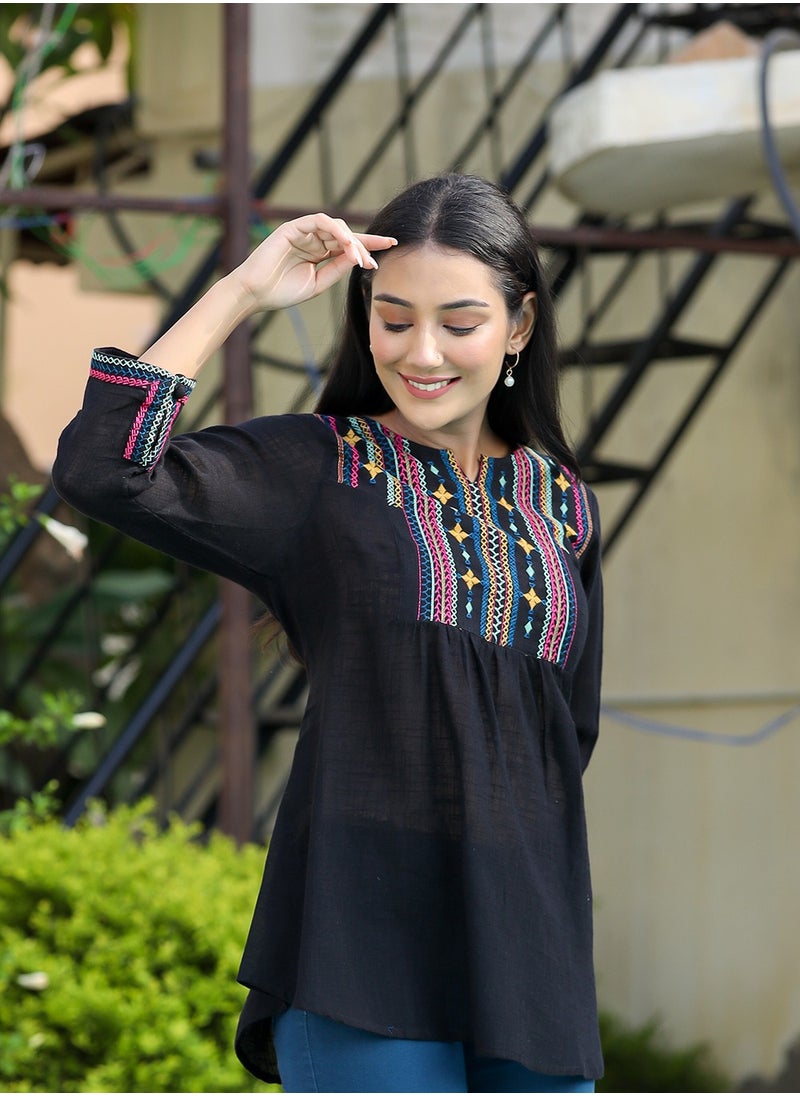 Swadesh Souq - Women's Black Solid Cotton Top - Image 1