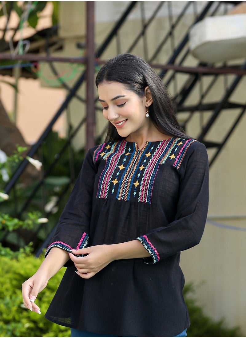 Swadesh Souq - Women's Black Solid Cotton Top - Image 1
