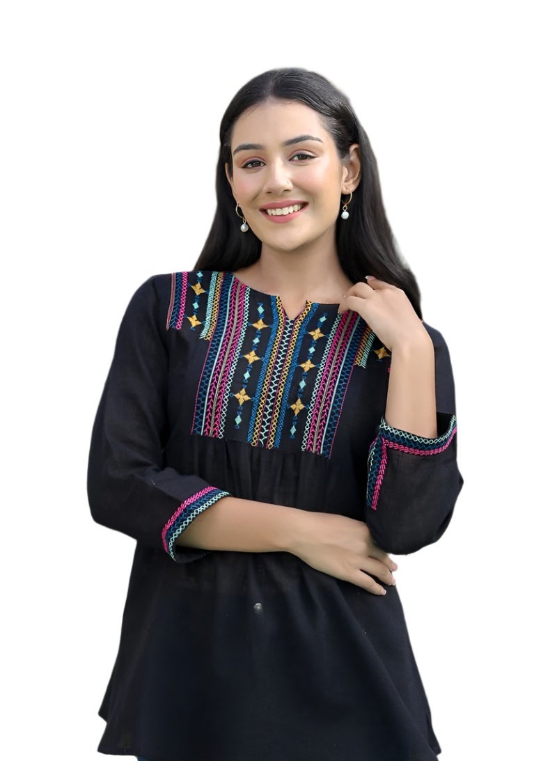 Swadesh Souq - Women's Black Solid Cotton Top - Image 1