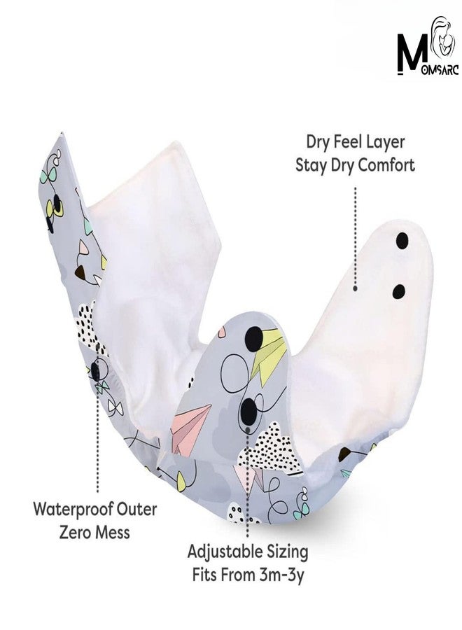 MOMSARC Assorted Pack of 4, Washable Cotton Diaper for New Born, 4 Cloth Diapers + 4 Insert Pads, Freesize Adjustable and Reusable Cloth Diaper for babies 0-3 Year, Multicolor Cloth Nappy for Newborn - Image 3