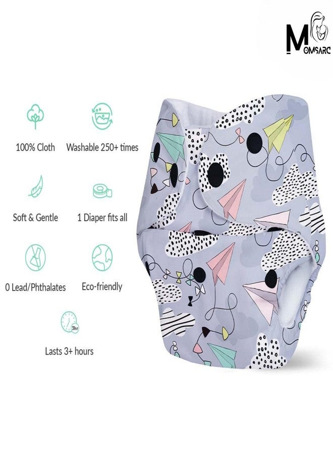 MOMSARC Assorted Pack of 4, Washable Cotton Diaper for New Born, 4 Cloth Diapers + 4 Insert Pads, Freesize Adjustable and Reusable Cloth Diaper for babies 0-3 Year, Multicolor Cloth Nappy for Newborn - Image 5