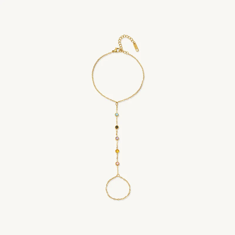 بالموناس PALMONAS Multicolor Stone Accent Hand Harness Bracelet for Women | 18K Gold Plated, Waterproof & Anti-Tarnish