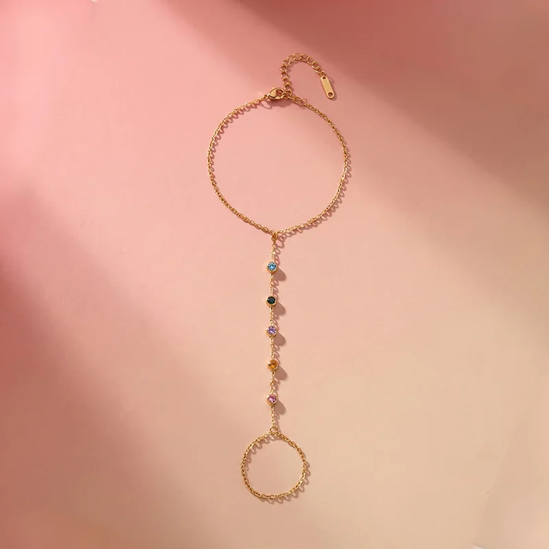 بالموناس PALMONAS Multicolor Stone Accent Hand Harness Bracelet for Women | 18K Gold Plated, Waterproof & Anti-Tarnish
