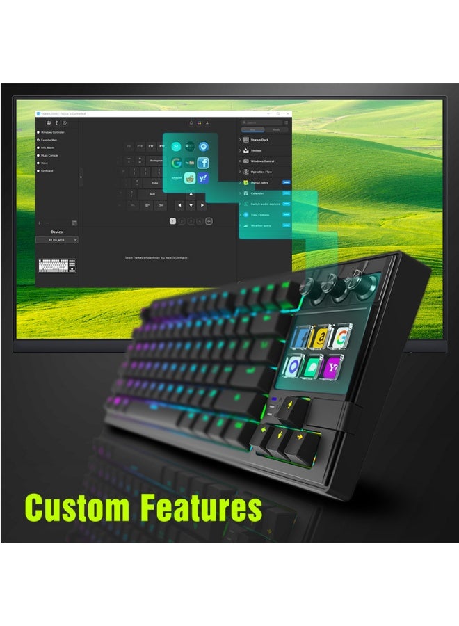 MiraBox Mechanical Keyboard K1PRO – Custom Programmable Knob & Button Functions, RGB Backlit LCD AI Keyboard, 78 Keys, Ergonomic Gasket Structure, 1000Hz High-Speed USB 3.0/2.0, Ideal for Gaming & Office(Black) - Image 5