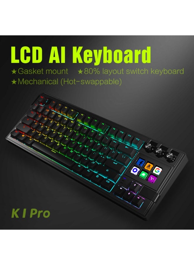 MiraBox Mechanical Keyboard K1PRO – Custom Programmable Knob & Button Functions, RGB Backlit LCD AI Keyboard, 78 Keys, Ergonomic Gasket Structure, 1000Hz High-Speed USB 3.0/2.0, Ideal for Gaming & Office(Black) - Image 2