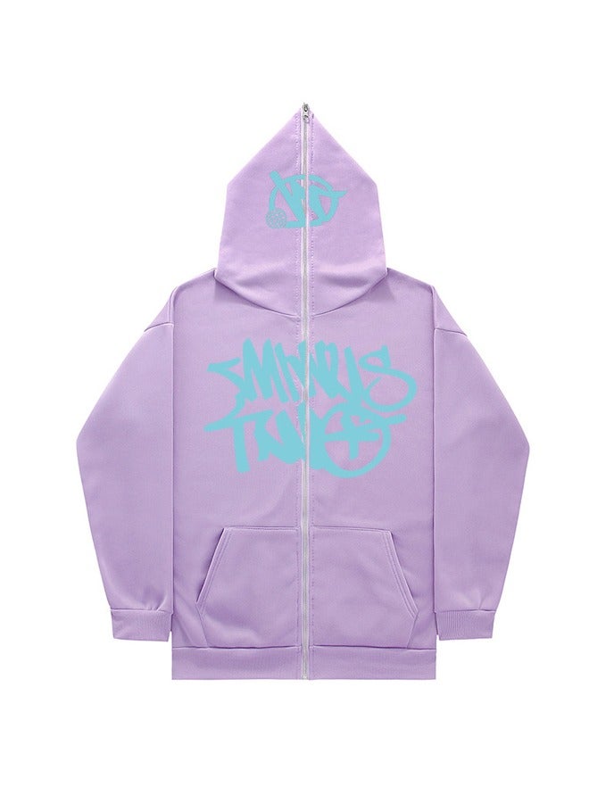 NIBEMINENT Printed Hooded Cardigan Zippered Hoodie Casual Jacket  - Image 1