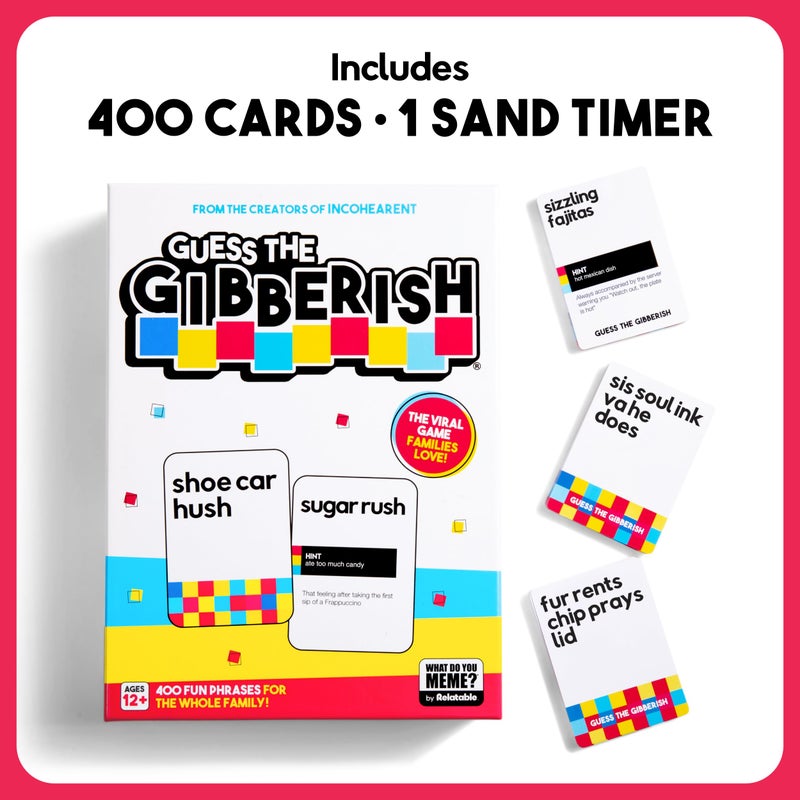 WHAT DO YOU MEME? Guess The Gibberish Card Game for Families by Relatable, From The Creators of Incohereant, Fun Kids Games for Kids 12+, Game Night With Friends, Includes 400 Cards, Instructions, and 1 Sand Timer - Image 5