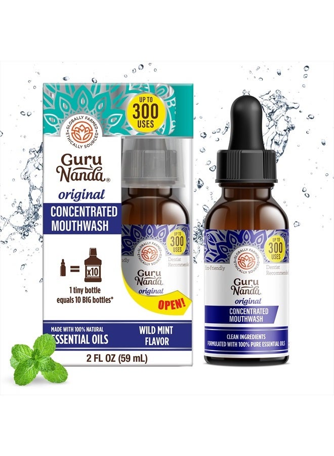 GuruNanda Concentrated Mouthwash (2 fl oz), Fluoride-Free, Mint Mouthwash with Natural Essential Oils, Supports 300 Rinses, Aids in Fresh Breath  - Image 1