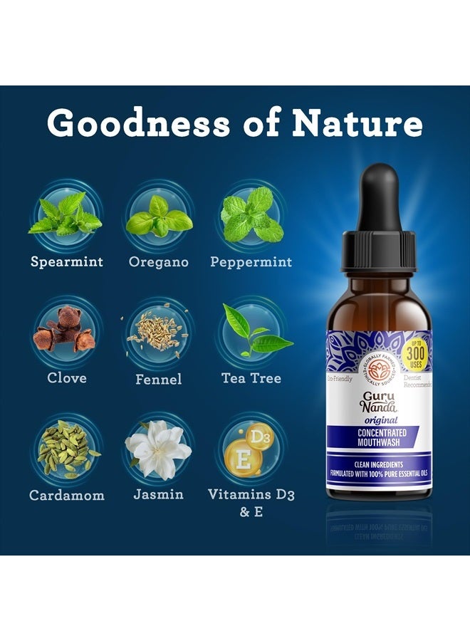 GuruNanda Concentrated Mouthwash (2 fl oz), Fluoride-Free, Mint Mouthwash with Natural Essential Oils, Supports 300 Rinses, Aids in Fresh Breath  - Image 2