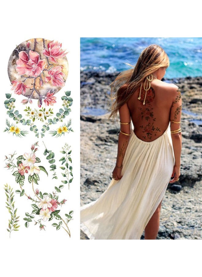 Glaryyears - Glaryyears Large Vivid Flower Temporary Tattoos for Women, 9-Pack White Ink Bright Vein Realistic Fake Tattoo Stickers, Perfect on Body Arm Thigh Waist or Rock Art Tumblers Glass - Image 1