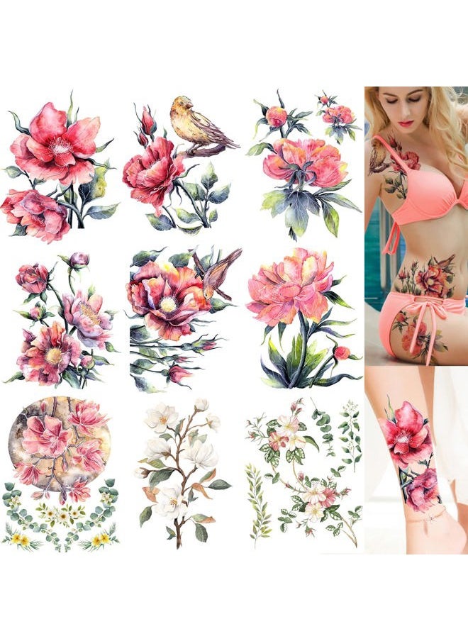 Glaryyears - Glaryyears Large Vivid Flower Temporary Tattoos for Women, 9-Pack White Ink Bright Vein Realistic Fake Tattoo Stickers, Perfect on Body Arm Thigh Waist or Rock Art Tumblers Glass - Image 1