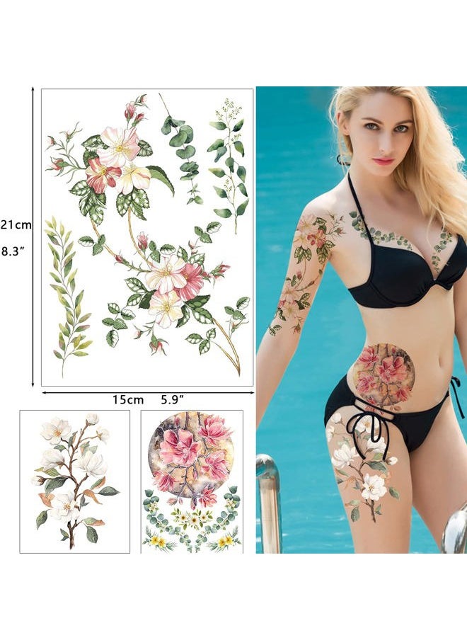 Glaryyears - Glaryyears Large Vivid Flower Temporary Tattoos for Women, 9-Pack White Ink Bright Vein Realistic Fake Tattoo Stickers, Perfect on Body Arm Thigh Waist or Rock Art Tumblers Glass - Image 1