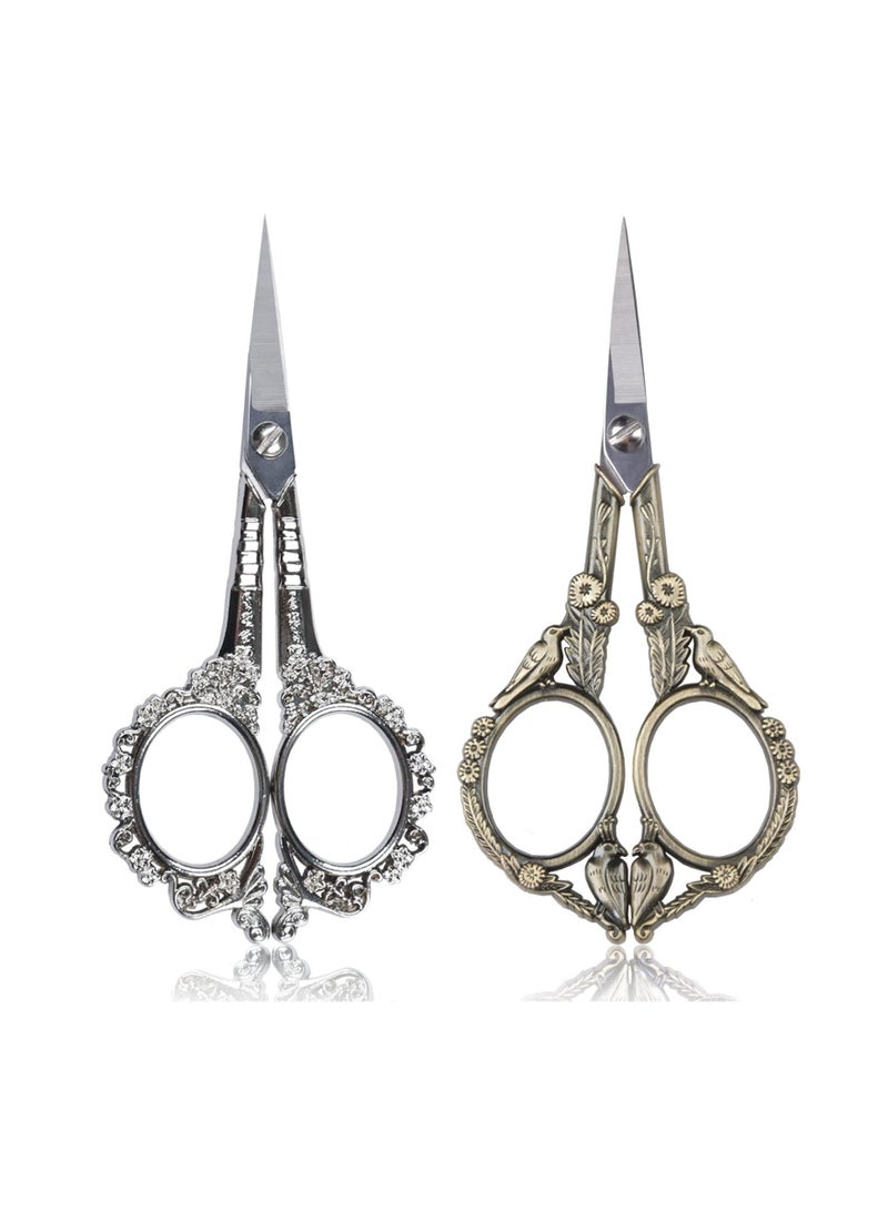 SYOSI 2 Pcs Eyebrow Scissors Vintage Stainless Steel Cuticle Precision Embroidery Scissors Beauty Grooming for Nail, Facial Hair, Eyebrow, Eyelash, Nose Hair, Moustache, Manicure Crochet Threading Tool  - Image 1