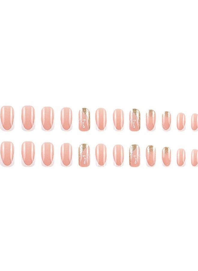 YoYoee Short Square Press on Nails French Glitter Fake Nails Acrylic Cute Butterfly False Nails Full Cover Nails Tips for Women and Girls 24Pcs - Image 5