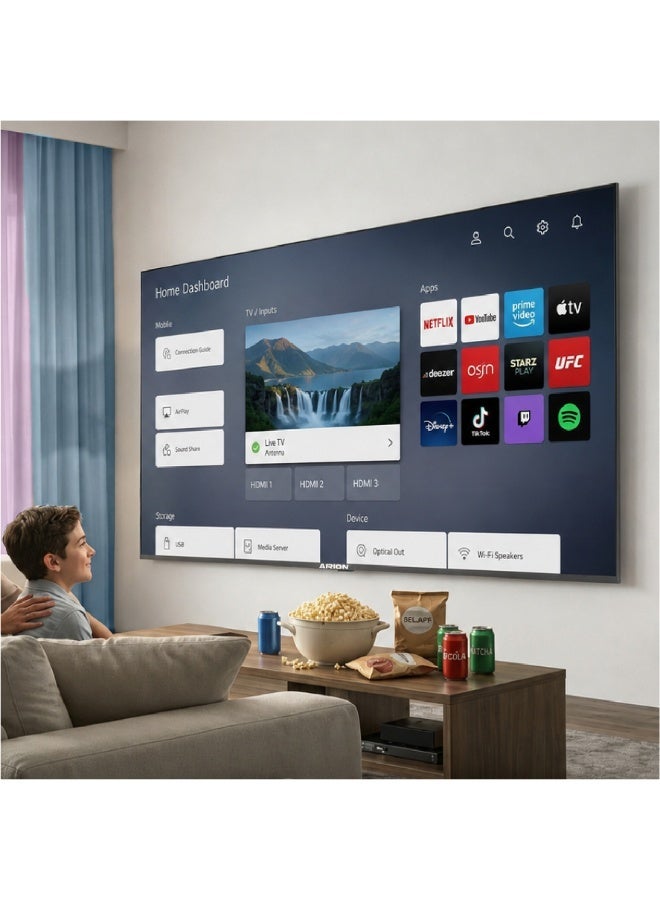 أريون تلفزيون سمارت 50 بوصة 4K UHD ، نظام VIDAA U9.0 ، ريسيفر مدمج، تصميم بدون إطار - Image 2
