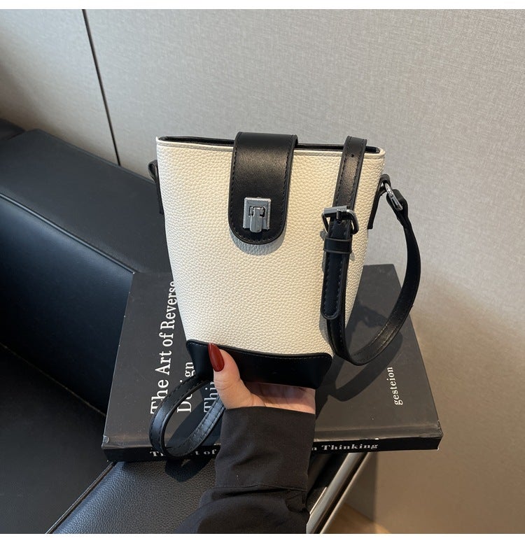 Ins Mini Bucket Bag Women'S Versatile Shoulder Bag Crossbody Small Bag Contrasting Color Small Mobile Phone Bag Bag