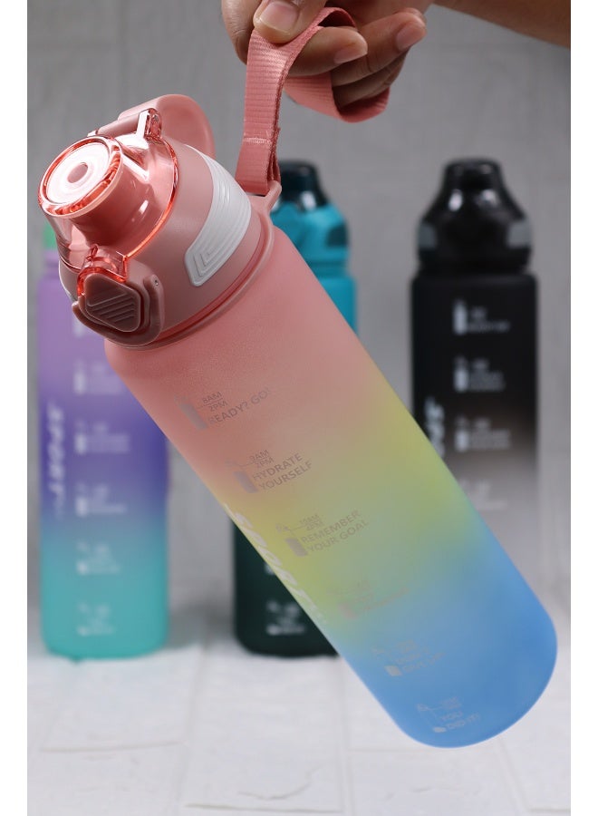 Toshionics 1000ml Motivational Sports Water Bottle with Time Markers, One-Touch Lid, Fruit & Ice Infuser and Carry Handle String - BPA-Free Tritan, Leak-Proof Lid, Eco- Friendly, Plastic, Reusable, Drink Reminder Water Bottle for School, Office, Daily Hydration, Gym, Fitness, Outdoor, Sports and Travel, 32oz Bottle  - Image 4