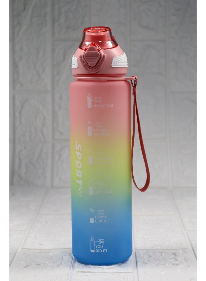 Toshionics 1000ml Motivational Sports Water Bottle with Time Markers, One-Touch Lid, Fruit & Ice Infuser and Carry Handle String - BPA-Free Tritan, Leak-Proof Lid, Eco- Friendly, Plastic, Reusable, Drink Reminder Water Bottle for School, Office, Daily Hydration, Gym, Fitness, Outdoor, Sports and Travel, 32oz Bottle  - Image 1