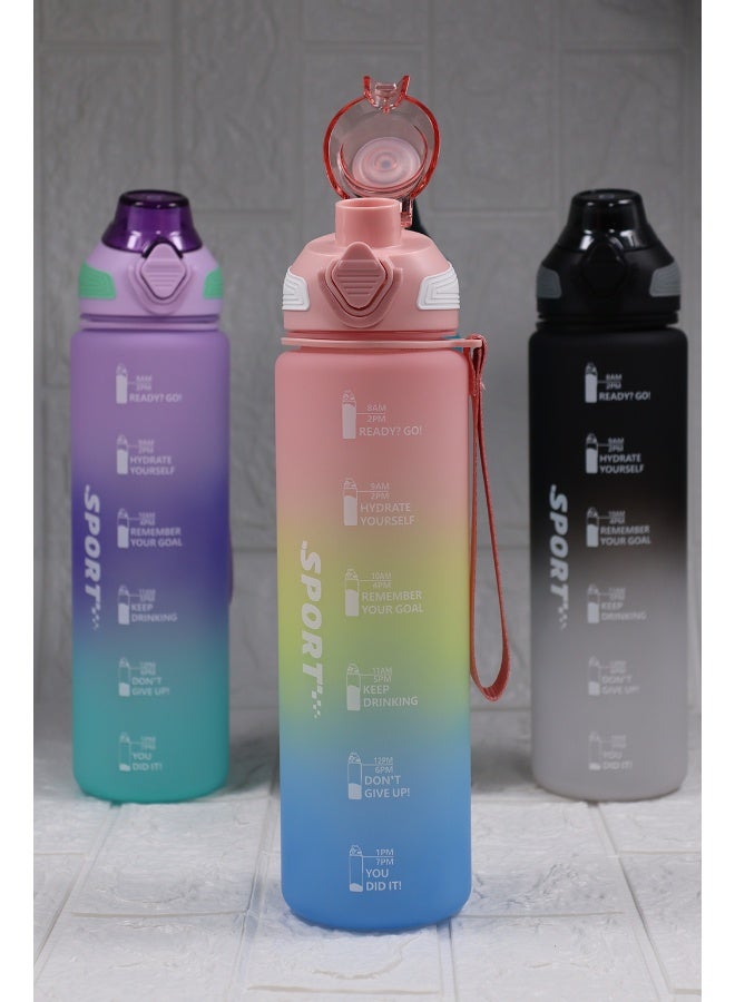 Toshionics 1000ml Motivational Sports Water Bottle with Time Markers, One-Touch Lid, Fruit & Ice Infuser and Carry Handle String - BPA-Free Tritan, Leak-Proof Lid, Eco- Friendly, Plastic, Reusable, Drink Reminder Water Bottle for School, Office, Daily Hydration, Gym, Fitness, Outdoor, Sports and Travel, 32oz Bottle  - Image 3