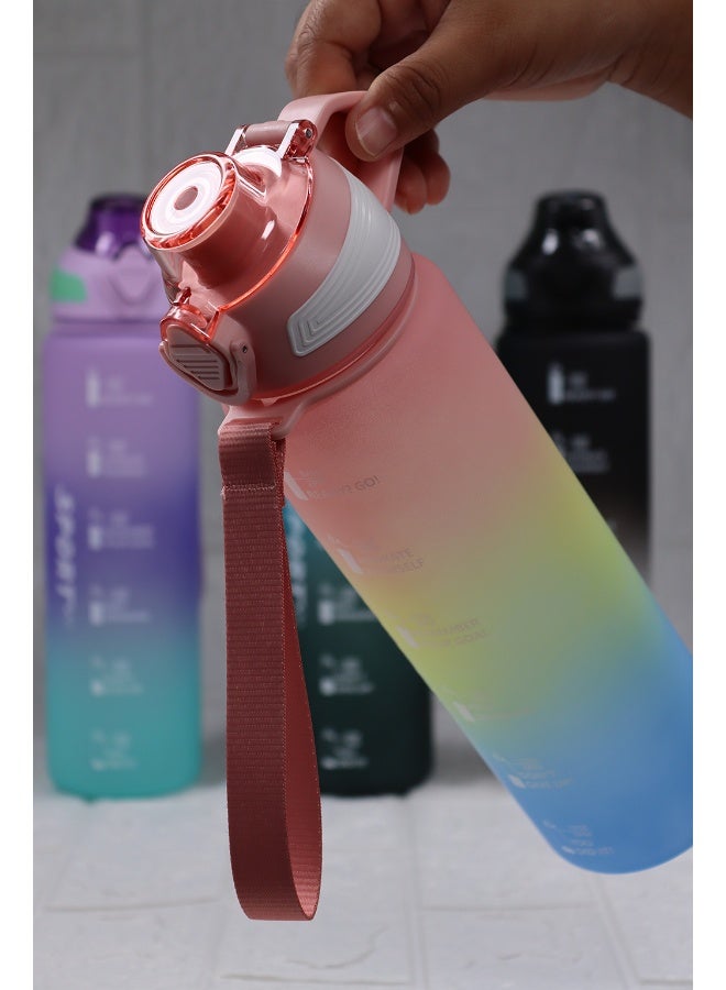 Toshionics 1000ml Motivational Sports Water Bottle with Time Markers, One-Touch Lid, Fruit & Ice Infuser and Carry Handle String - BPA-Free Tritan, Leak-Proof Lid, Eco- Friendly, Plastic, Reusable, Drink Reminder Water Bottle for School, Office, Daily Hydration, Gym, Fitness, Outdoor, Sports and Travel, 32oz Bottle  - Image 5