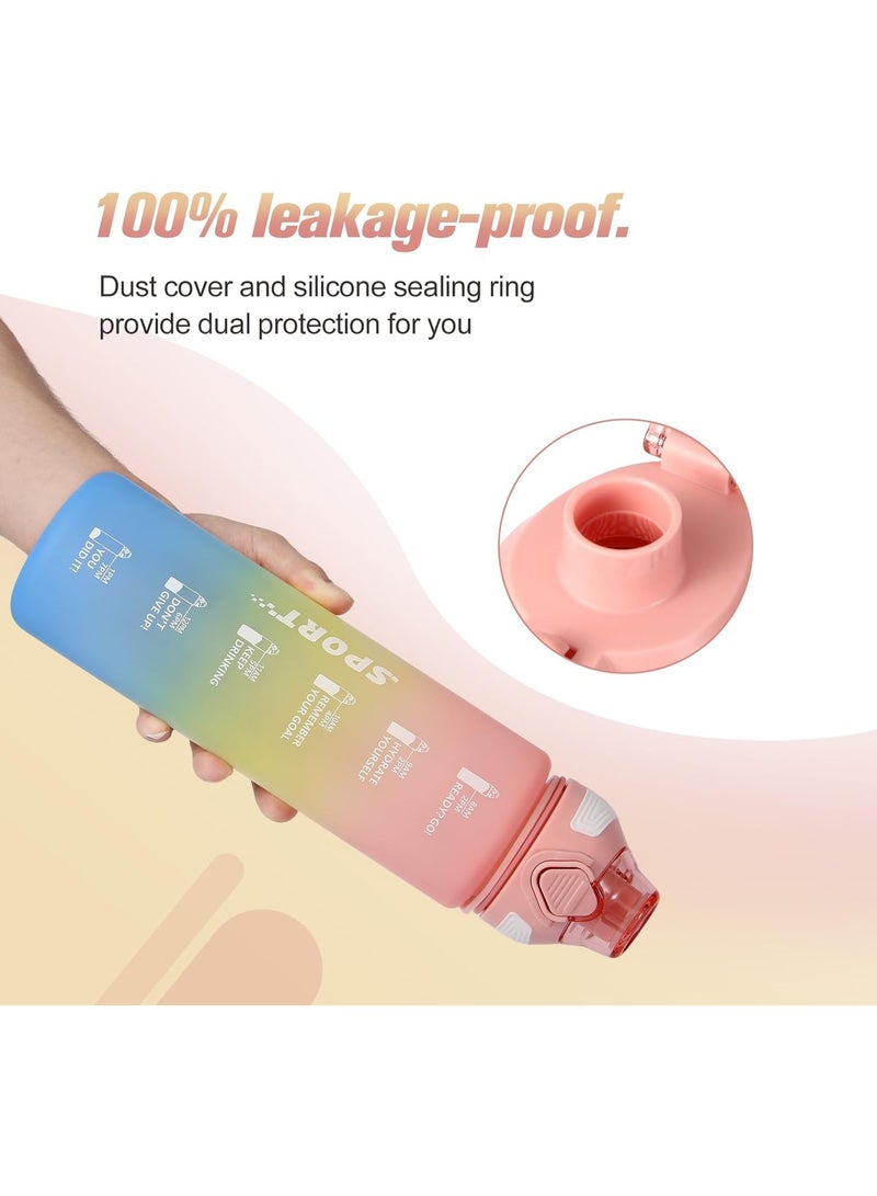 توشيونيكس زجاجة مياه رياضية تحفيزية سعة 1000 مل مع علامات زمنية وغطاء يعمل بلمسة واحدة ومنقوع فواكه وثلج وخيط حمل - مصنوعة من مادة تريتان خالية من مادة BPA وغطاء مانع للتسرب وصديقة للبيئة، مصنوعة من البلاستيك وقابلة لإعادة الاستخدام، وتذكر شرب الماء للمدرسة والمكتب والترطيب اليومي وصالة الألعاب الرياضية واللياقة البدنية والأنشطة الخارجية والرياضة والسفر، سعة 32 أونصة - Image 5