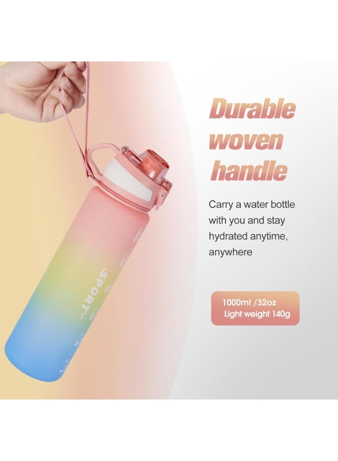 توشيونيكس زجاجة مياه رياضية تحفيزية سعة 1000 مل مع علامات زمنية وغطاء يعمل بلمسة واحدة ومنقوع فواكه وثلج وخيط حمل - مصنوعة من مادة تريتان خالية من مادة BPA وغطاء مانع للتسرب وصديقة للبيئة، مصنوعة من البلاستيك وقابلة لإعادة الاستخدام، وتذكر شرب الماء للمدرسة والمكتب والترطيب اليومي وصالة الألعاب الرياضية واللياقة البدنية والأنشطة الخارجية والرياضة والسفر، سعة 32 أونصة - Image 4