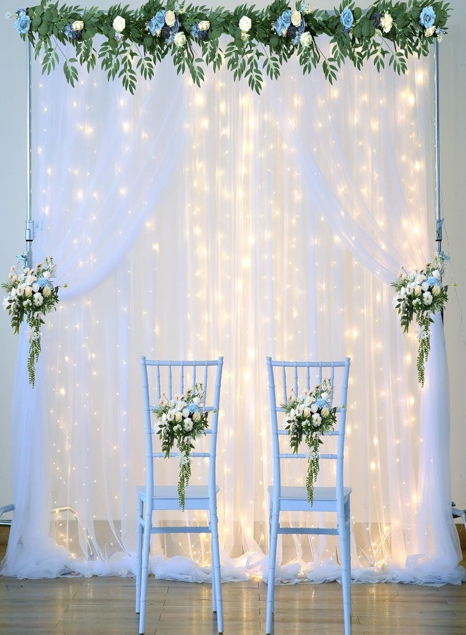Suppromo White Backdrop Curtains with Lights String for Wedding Parties 10×10ft Sheer Tulle Backdrop Curtain for Bridal Shower Baby Shower Birthday Party Photo Shoot Background Decorations(2 Panels 10ft×10ft) - Image 2