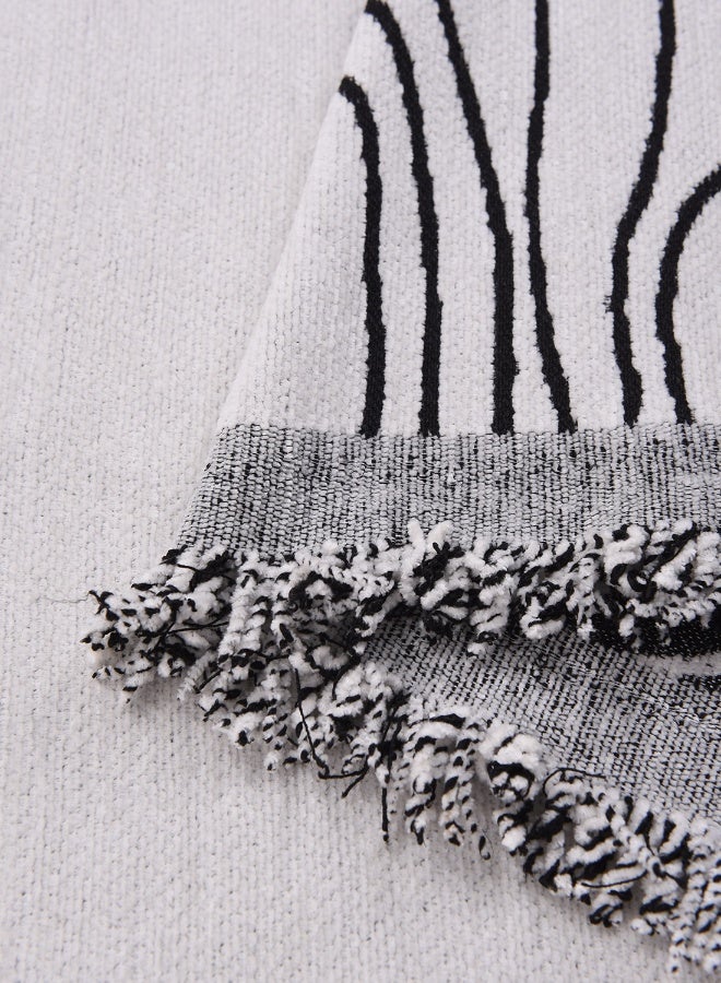 ايست من نون غطاء أريكة شنيلي، غطاء قابل للانزلاق، يناسب 1، 2، 3 و 4 مقاعد، نمط حديث، حجم 180x260 سم - أسود وأبيض - Image 5