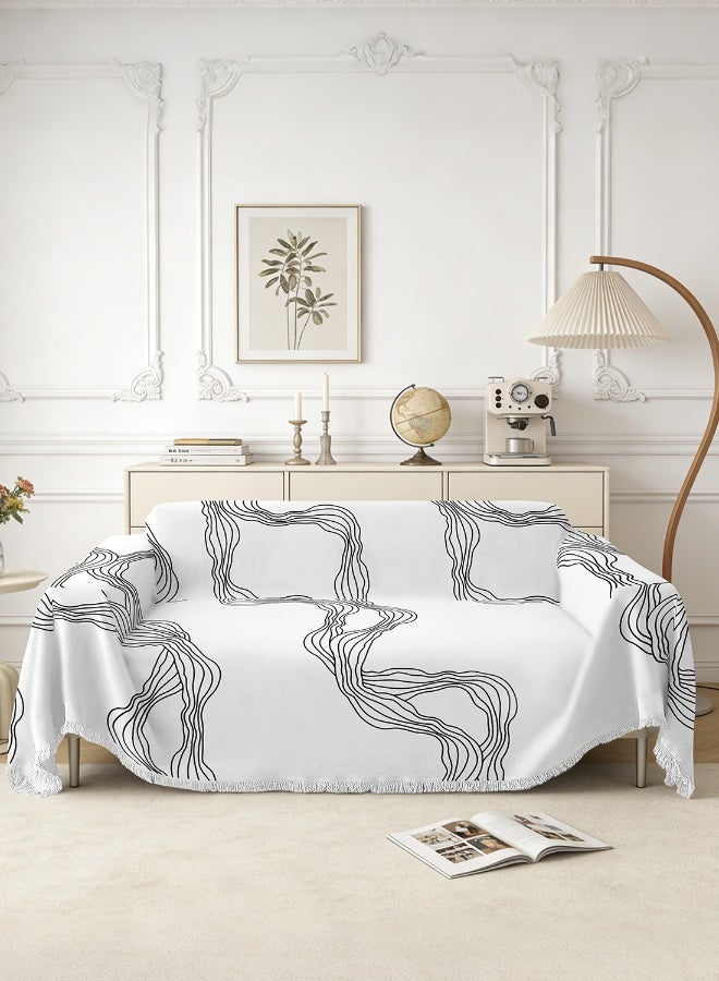 ايست من نون غطاء أريكة شنيلي، غطاء قابل للانزلاق، يناسب 1، 2، 3 و 4 مقاعد، نمط حديث، حجم 180x260 سم - أسود وأبيض - Image 1